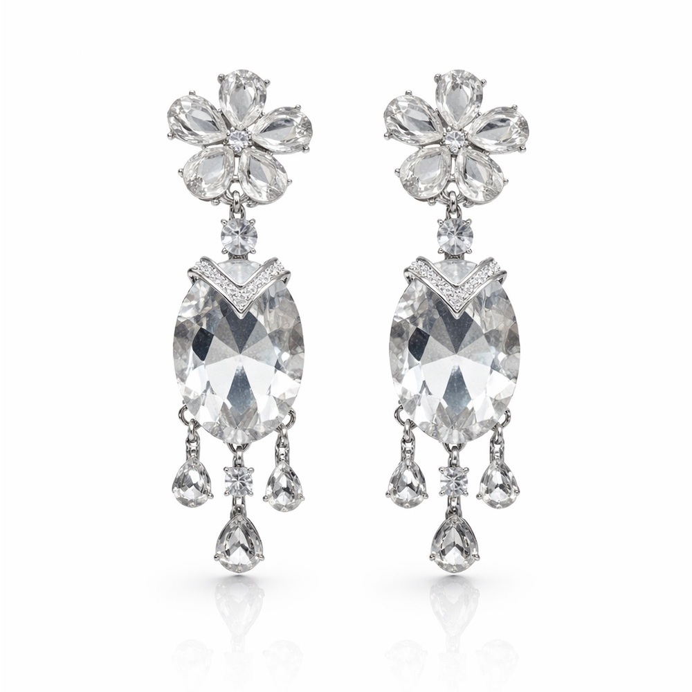⚜️ Elegant Silver Crystal Drop Earrings